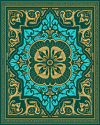 Emerald Teal Gold Floral Medallion Artwork Rug