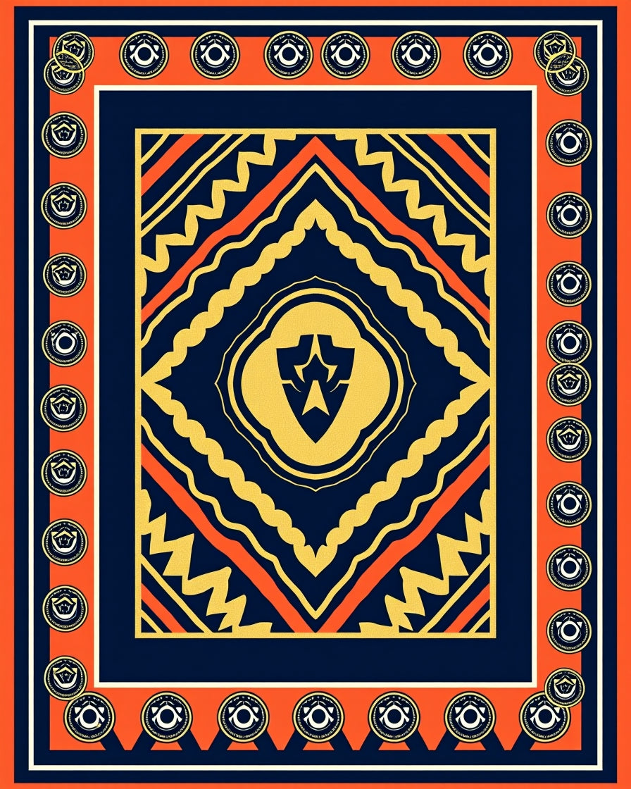 Bold Orange Navy Geometric Medallion Rug