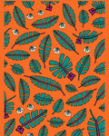 Tropical Leaf Print Orange Rug