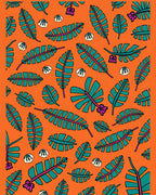 Tropical Leaf Print Orange Rug