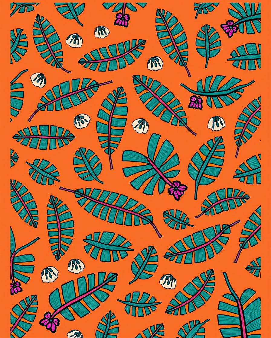 Tropical Leaf Print Orange Rug