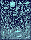 Aqua and Navy Forest Night Sky Rug