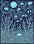 Aqua and Navy Forest Night Sky Rug