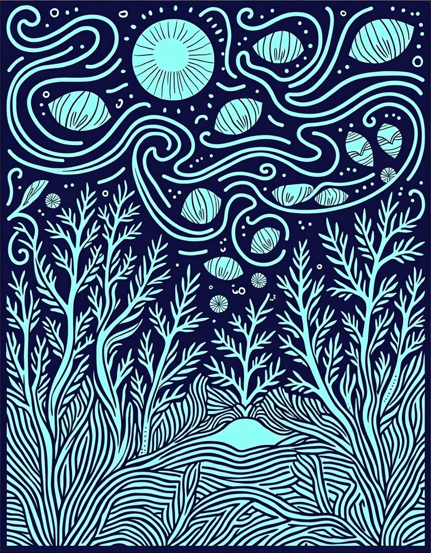 Aqua and Navy Forest Night Sky Rug