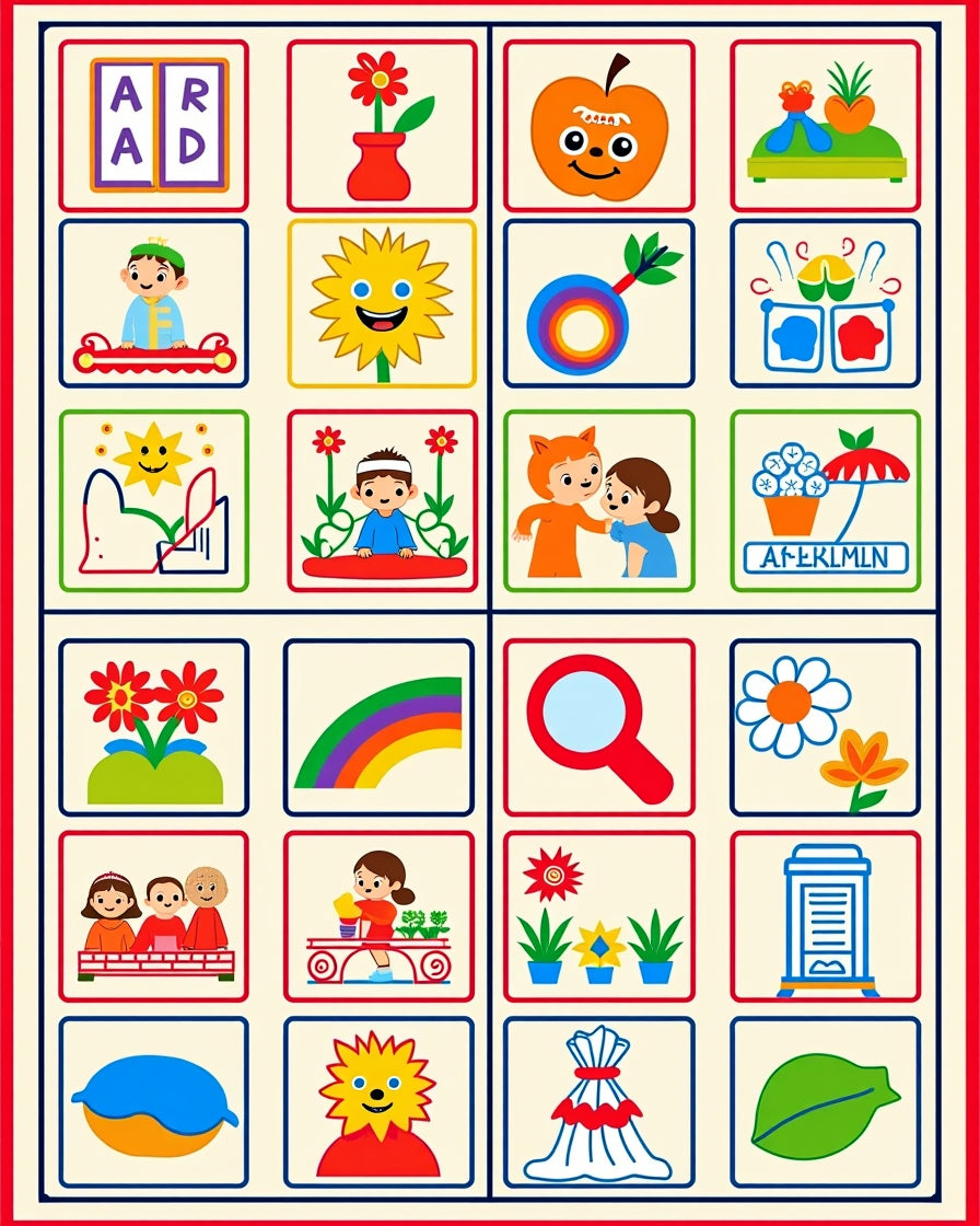 Childrens Playful Educational Images Collage Rug