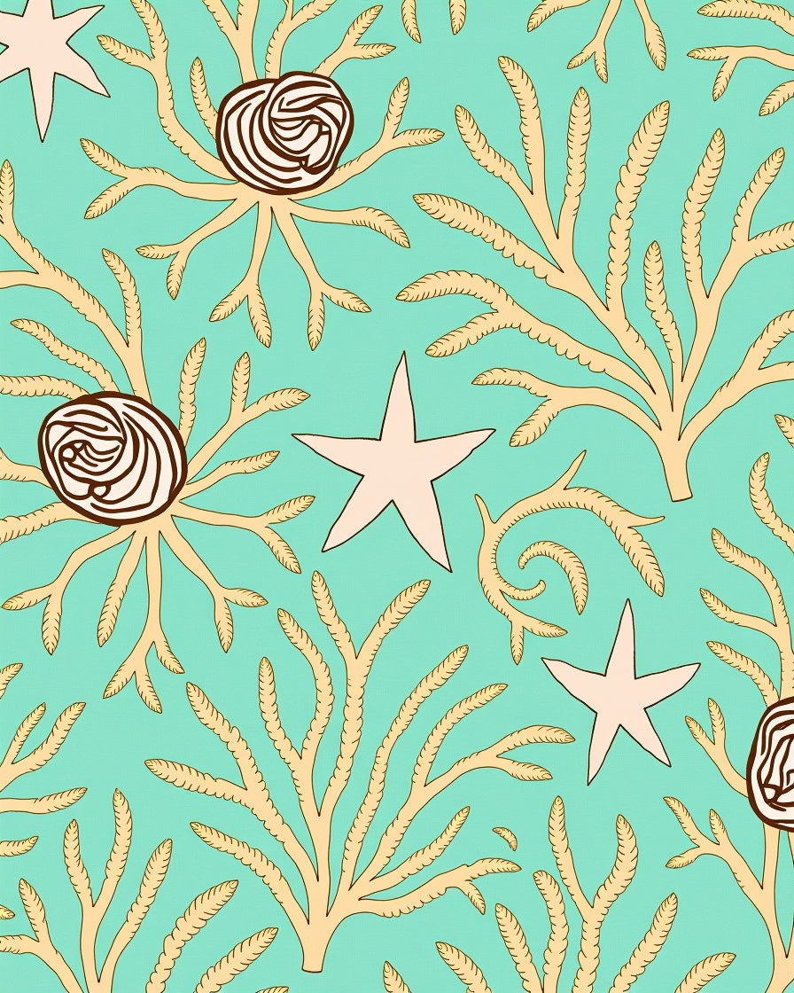 Coastal Coral Starfish Swirls Rug