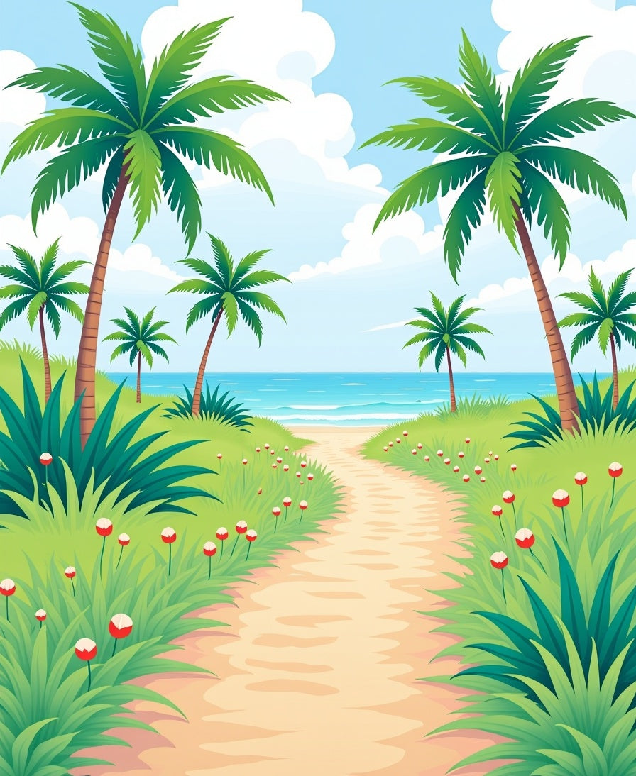 Tropical Palm Tree Lined Beach Pathway Rug