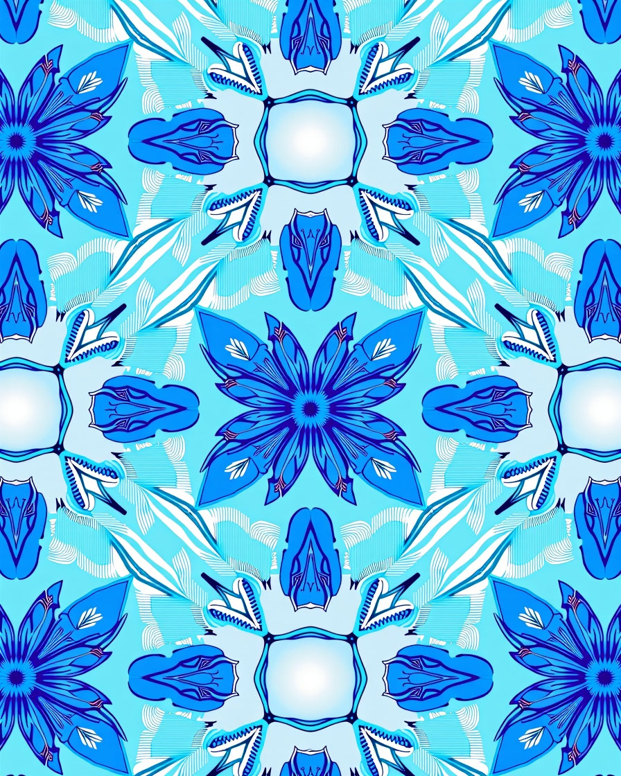 Deep Blue Floral Symmetry Radiance Rug
