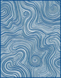 Deep Blue Swirling Ink Waves Rug
