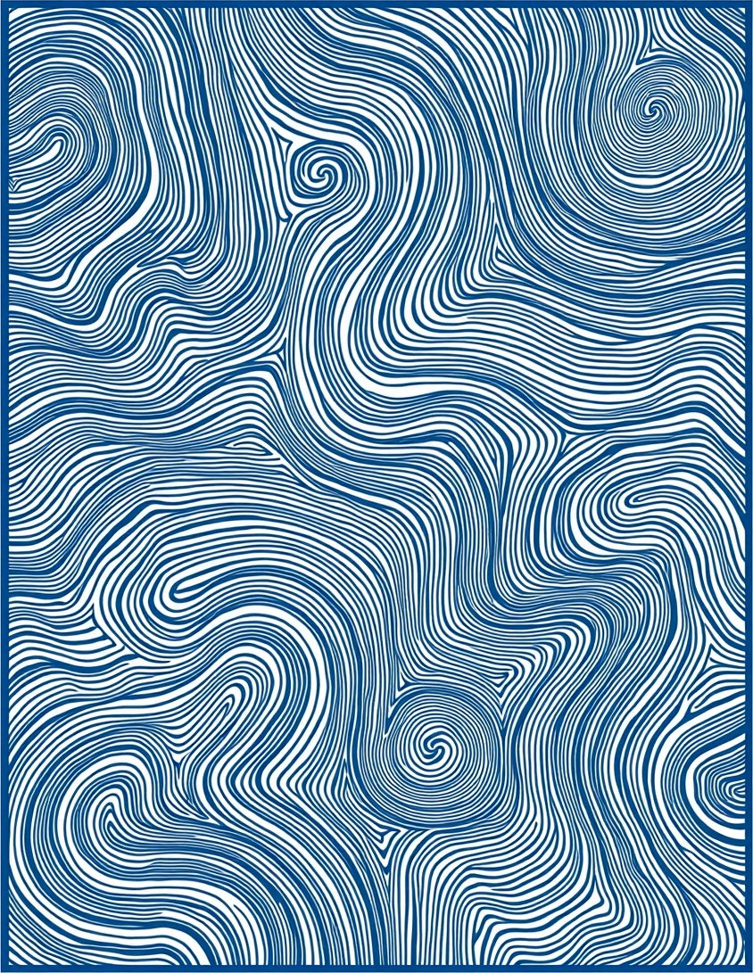 Deep Blue Swirling Ink Waves Rug