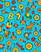 Whimsical Yellow Blue Character Collage Rug