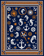 Nautical Seahorse Anchor Compass Navy Rug