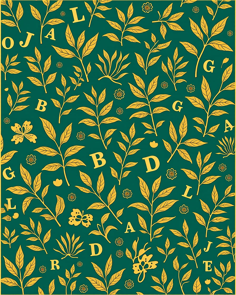 Golden Leaf Botanical Alphabet Rug
