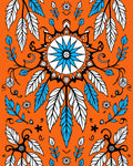 Vibrant Orange Feathered Mandala Rug