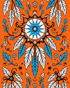 Vibrant Orange Feathered Mandala Rug
