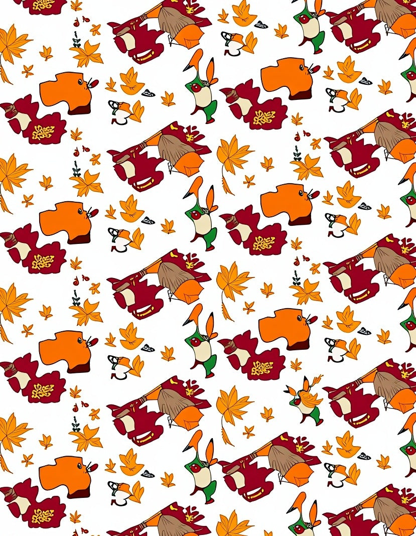 Folkloric Orange Red Autumn Character Rug