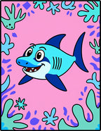 Happy Blue Shark Coral Reef Pink Rug