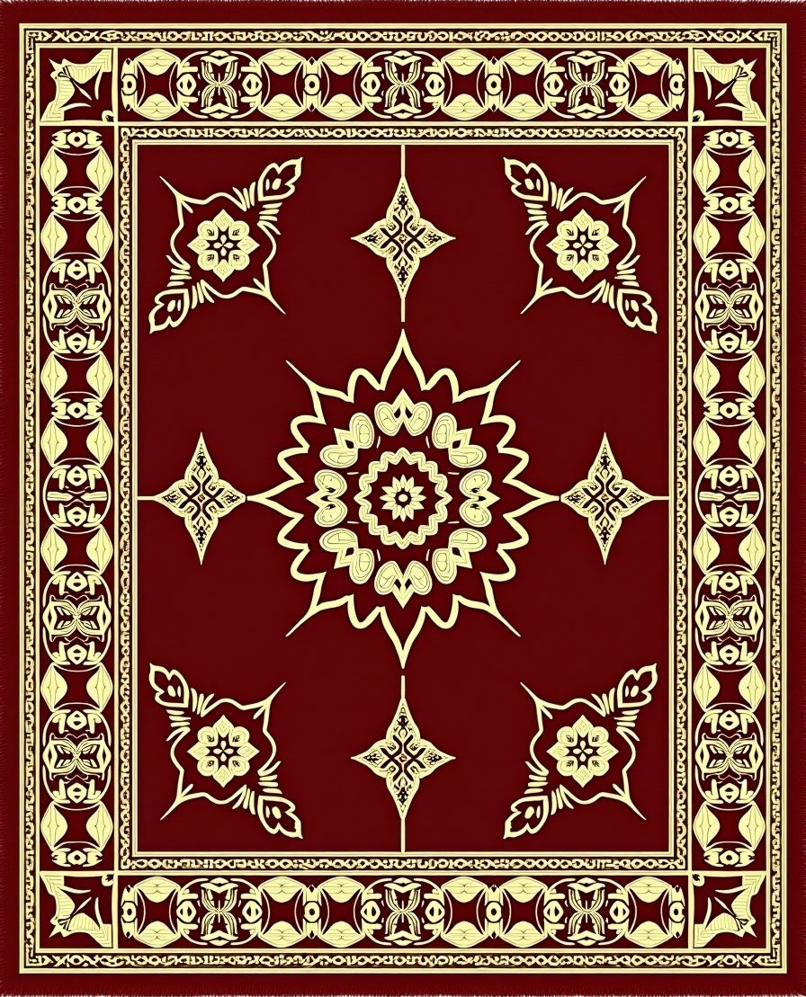 Crimson Mandalas and Floral Accents Rug