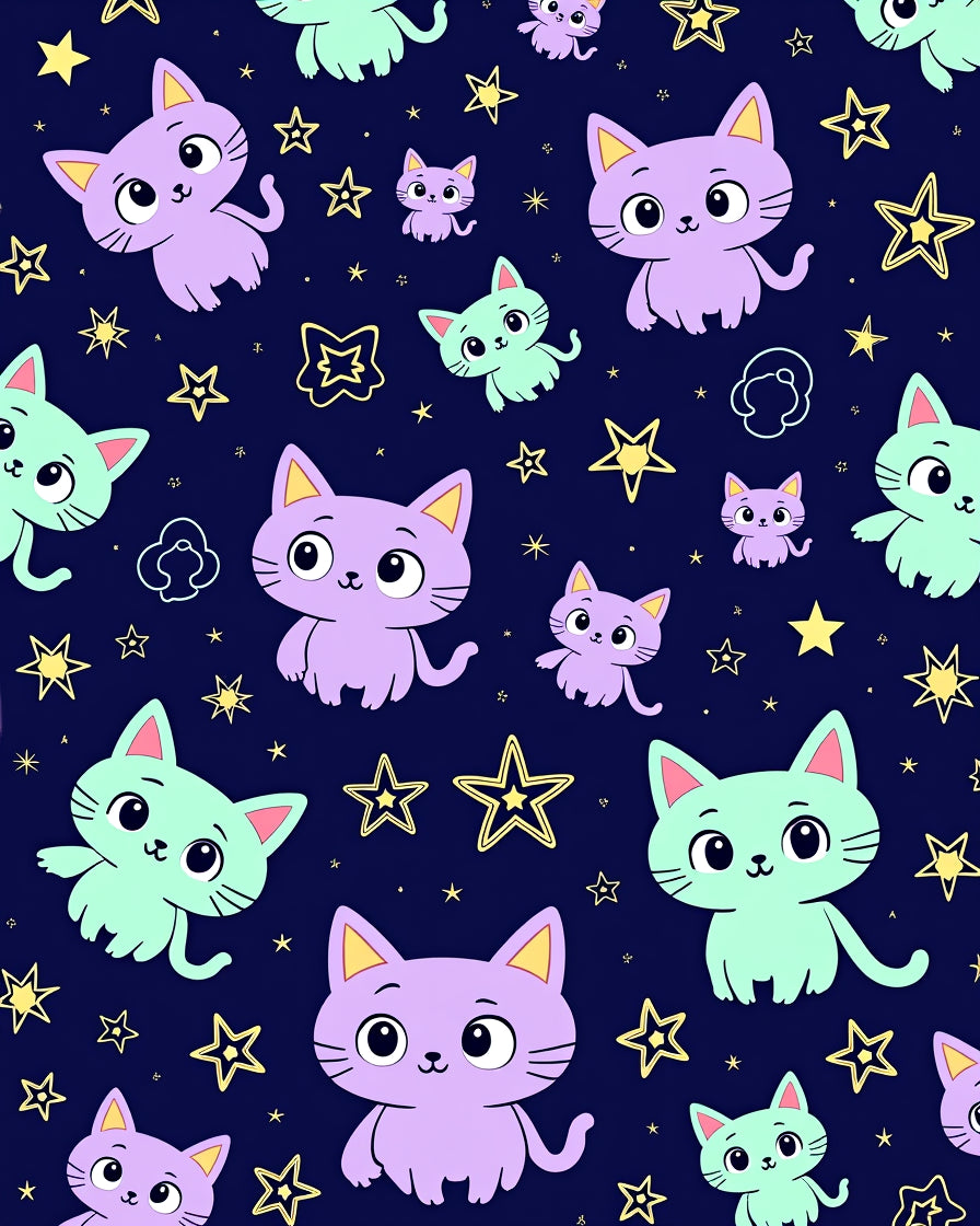 Cute Purple Mint Kittens Starry Night Rug