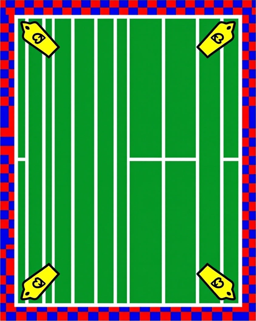 Bold Green White Striped Checkerboard Rugby Rug