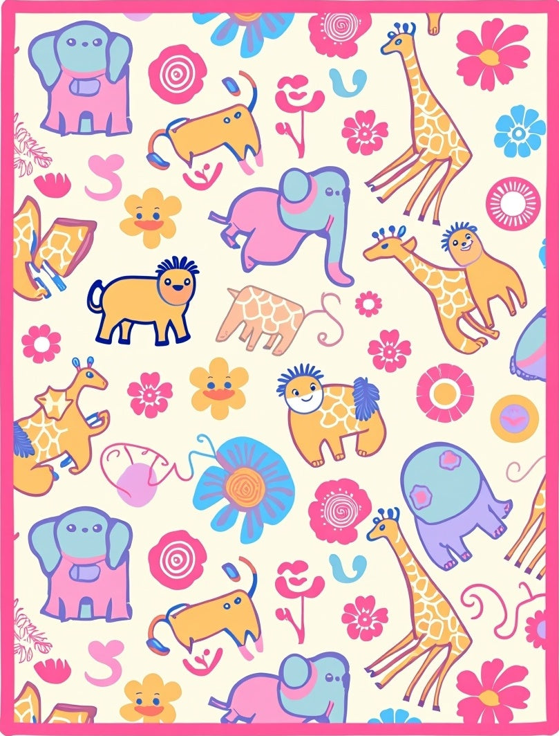 Playful Cartoon Animal Safari Adventure Rug