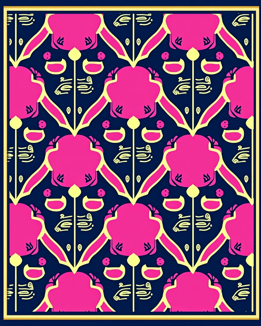 Vibrant Fuchsia Geometric Medallion Rug