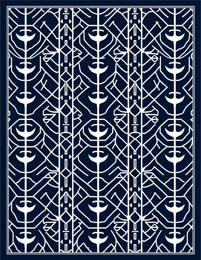 Navy White Geometric Art Deco Rug