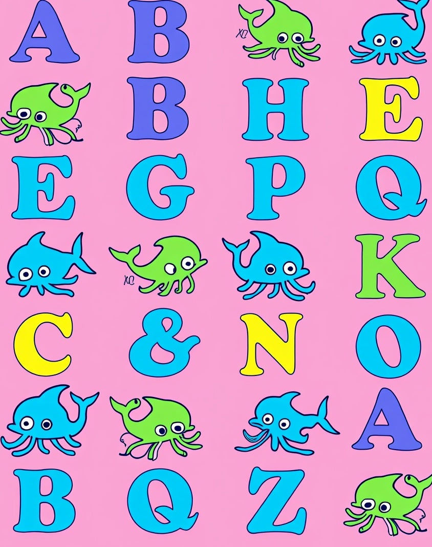 Whimsical Ocean Alphabet Creatures Pink Rug