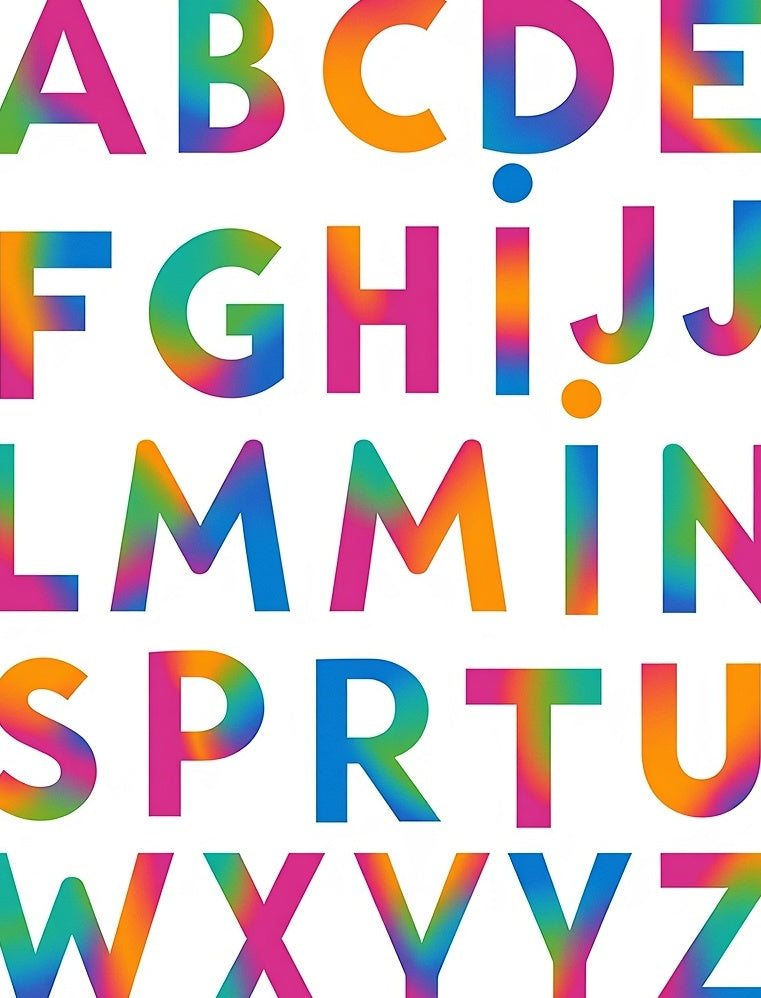 Vivid Rainbow Alphabet Gradient Rug