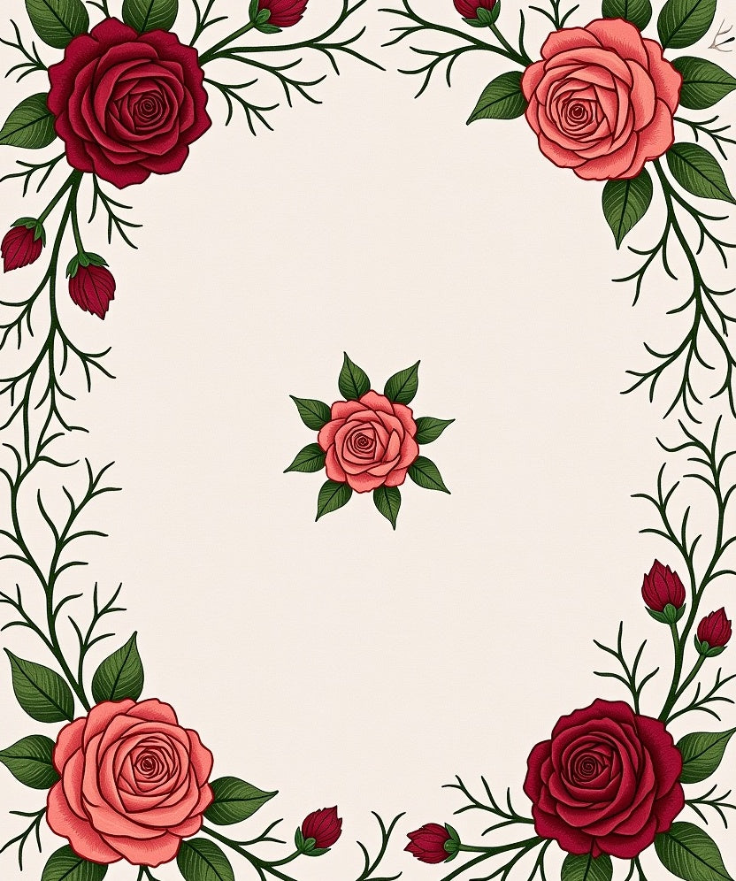 Crimson Coral Rose Floral Garland Rug