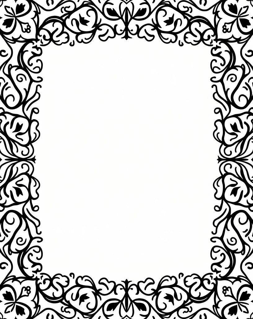 Black Floral Scrollwork Frame Rug