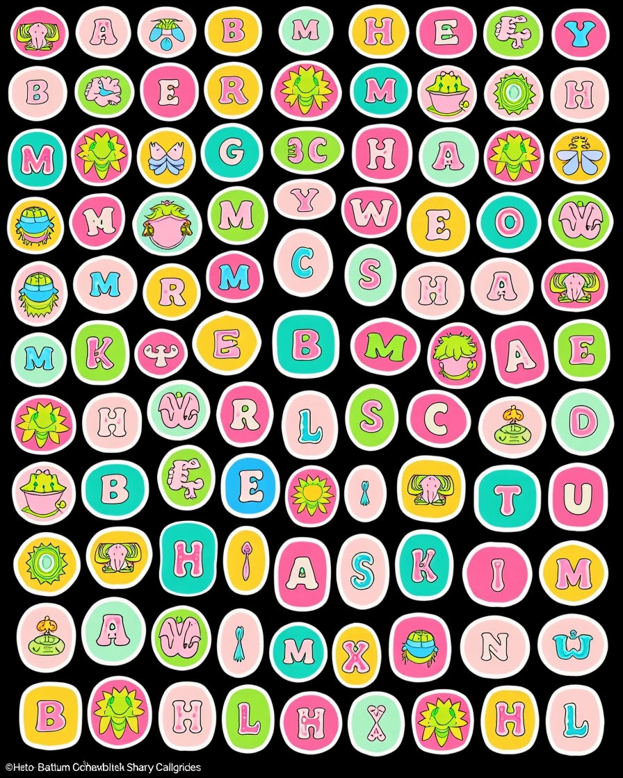 Whimsical Alphabet Medley Cartoon Circles Rug