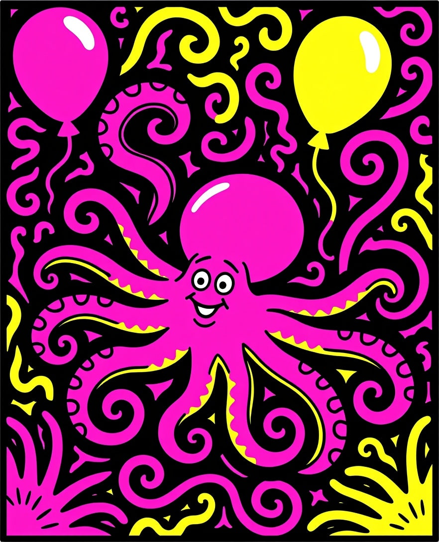 Bold Pink Octopus Balloon Festivity Rug