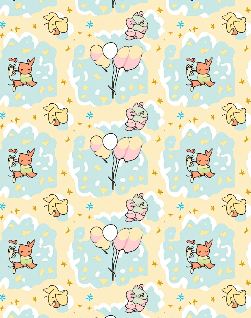 Whimsical Yellow Bunny Balloon Cloud Rug
