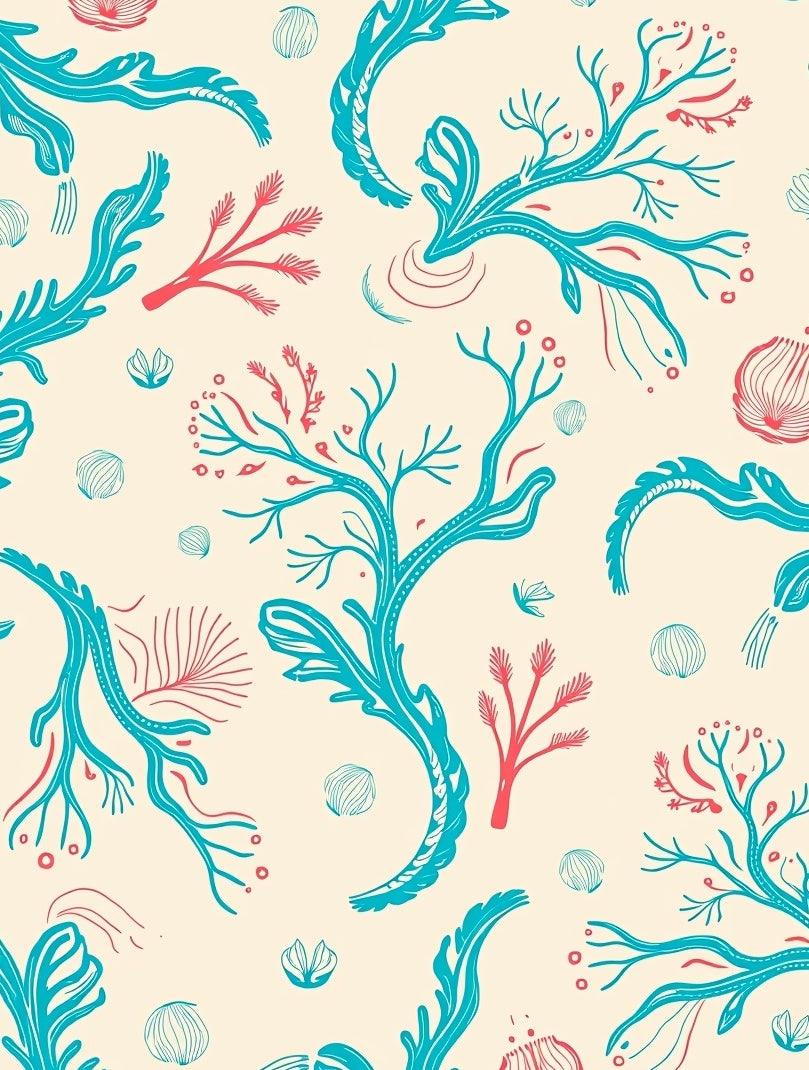 Coral Branch Teal Coral Cream Rug
