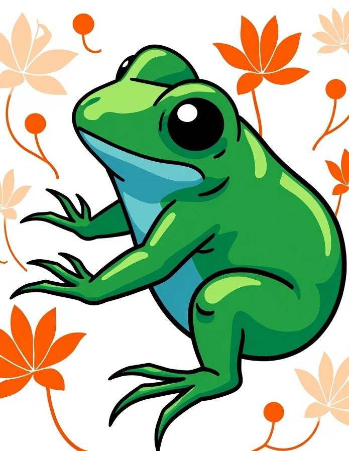 Green Frog with Orange Leaf Accents Rug