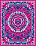 Vibrant Pink Blue Medallion Border Rug
