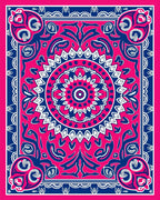 Vibrant Pink Blue Medallion Border Rug