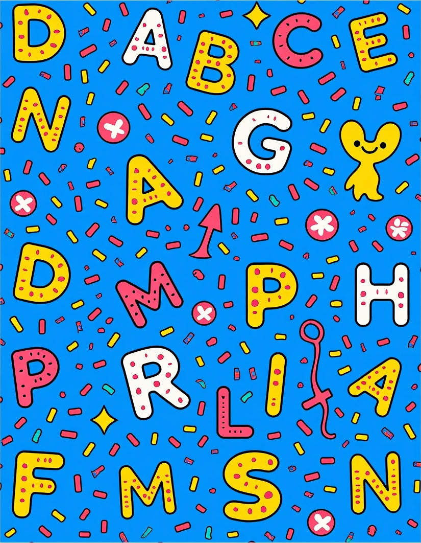 Playful Alphabet Confetti Blue Rug