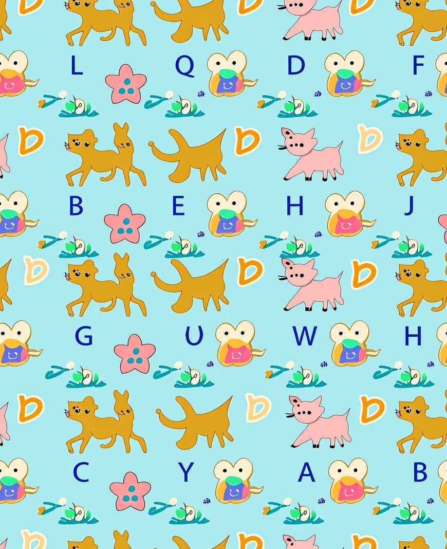 Playful Yellow Animals Alphabet Collage Rug