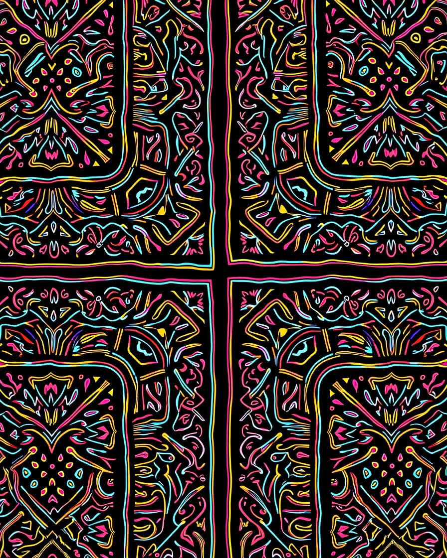 Vibrant Neon Abstract Tribal Cross Rug