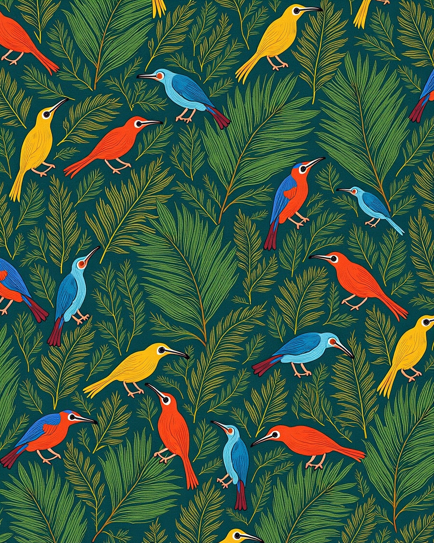 Tropical Birds and Ferns Teal Rug
