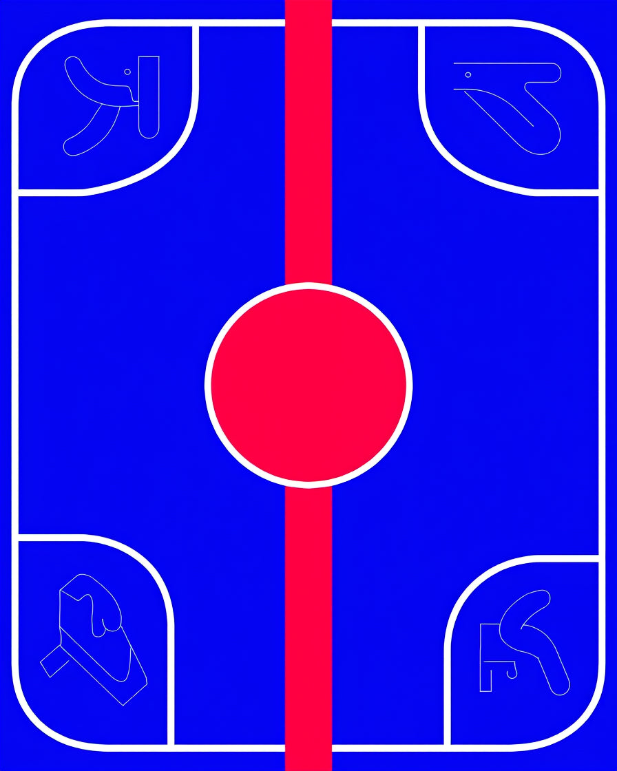 Bold Blue Graphic Red Symbol Medallion Rug
