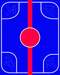 Bold Blue Graphic Red Symbol Medallion Rug