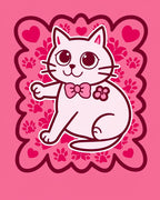 Cute Pink Cat Hearts Paw Prints Rug