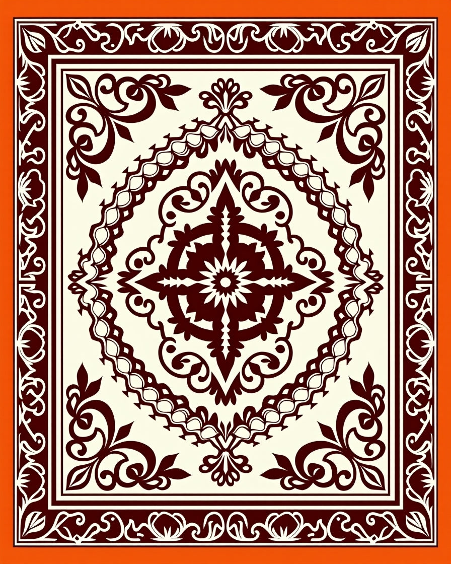 Deep Burgundy Ornamental Floral Medallion Rug