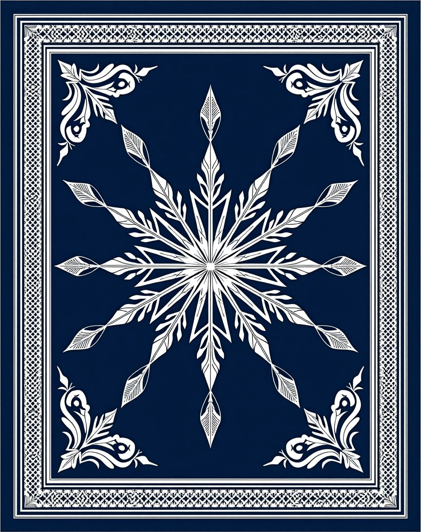 Deep Blue Starburst Floral Medallion Rug