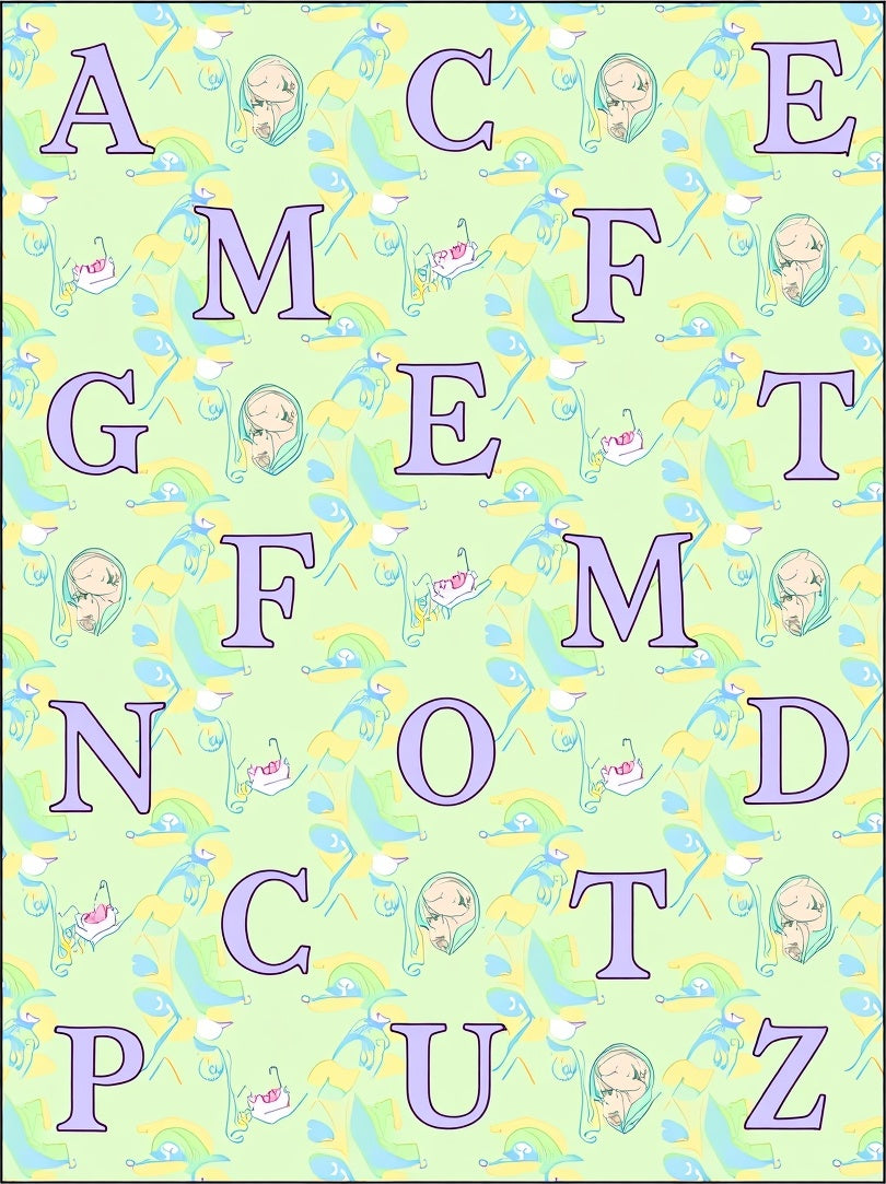 Pastel Alphabet Collage Abstract Rug