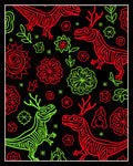 Red Green Dinosaur Floral Collage Rug