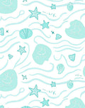 Aqua Coastal Seashell Starfish Waves Rug